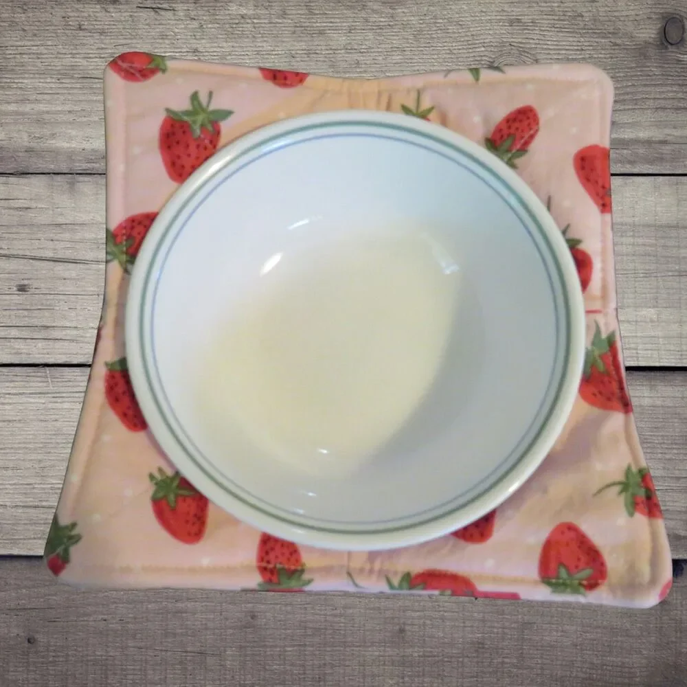 Microwave Bowl Cozy, Strawberry Soup Bowl Holder, Gift Under Ten